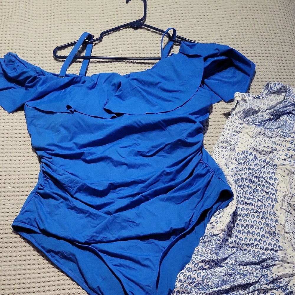 La Blanca Royal Blue' Ruffled One-Piece Swimsuit With Cover